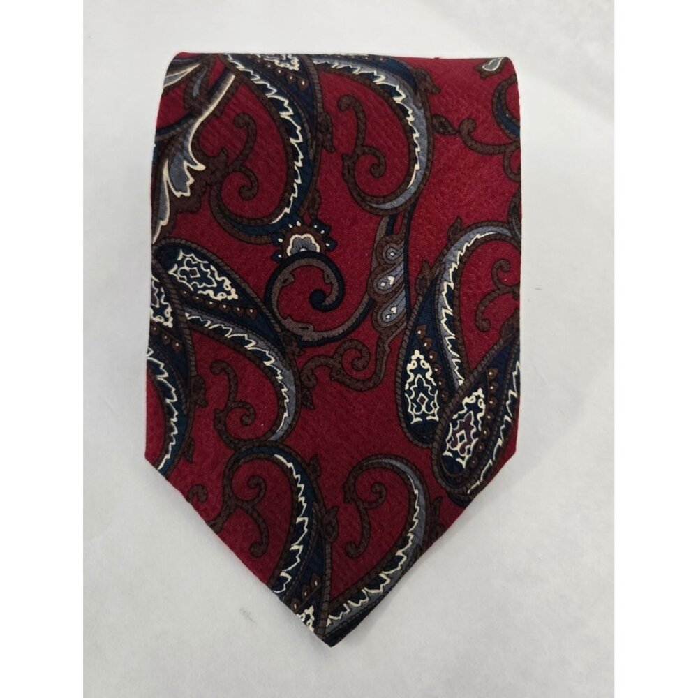 Pierre Balmain Paris Red Swirl Paisley 100% Silk Tie Made In Italy